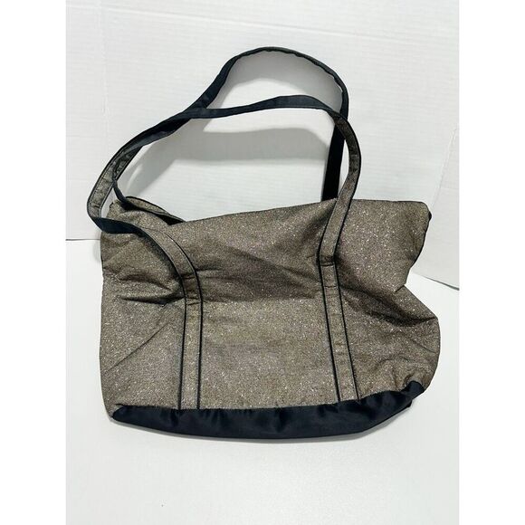 Victoria's Secret Women's Weekender‎ Metallic Glitter Tote Bag Gold Black - Picture 3 of 14